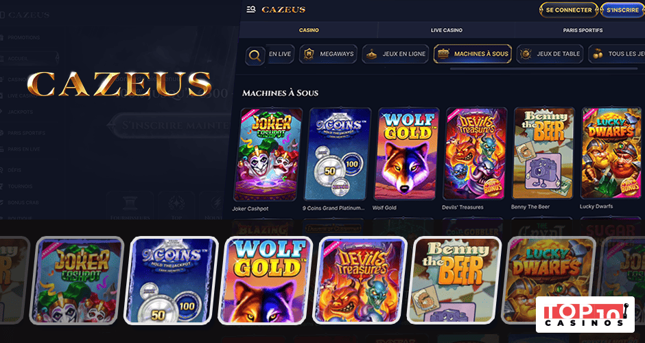 +75 éditeurs fournissent +8000 jeux sur Cazeus Casino