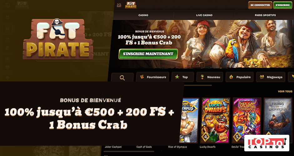 1 bonus de bienvenue, 4 promotions et 5 tournois sur Fat Pirate