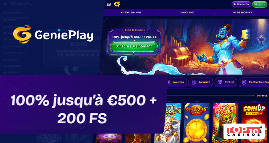 Bonus sur dépôt et sans dépôt pour les nouveaux sur GeniePlay Casino