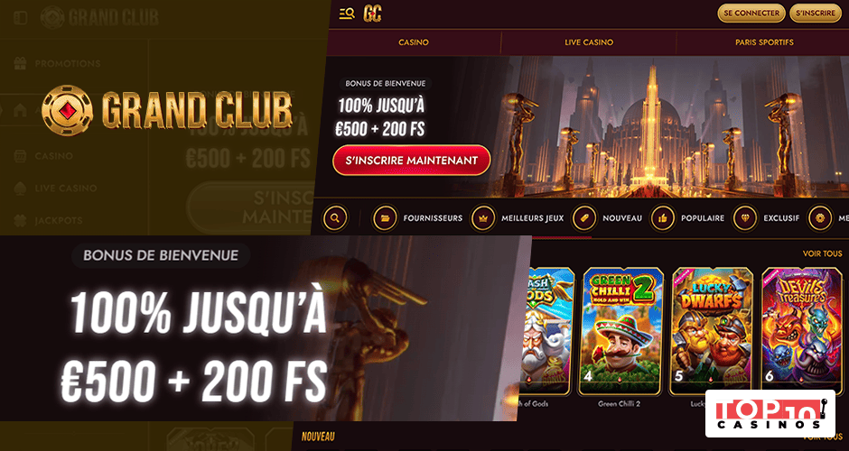 Grand Club Casino : Bonus de bienvenue de 500 € + 04 promotions hebdomadaires