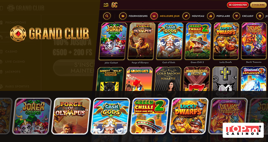 Grand Club Casino : Catalogue de +7 000 jeux issus de +60 développeurs