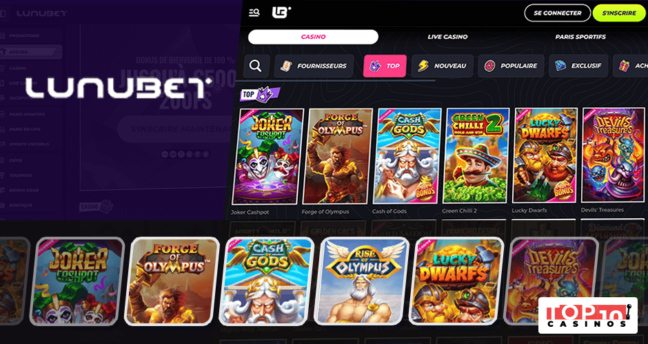 74 développeurs et +8187 jeux à voir sur Lunubet Casino