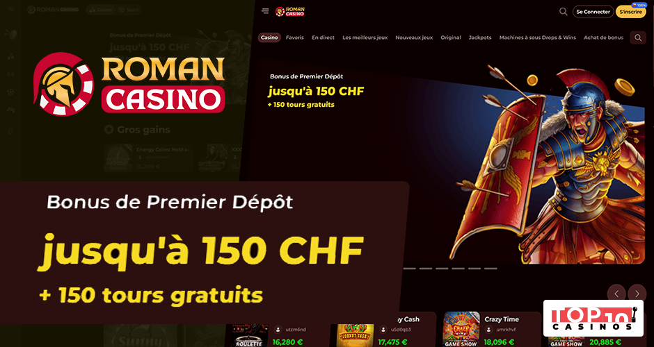 Bonus de 450€ + 250 free spins et d'autres offres sur Roman Casino