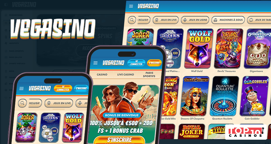 Vegasino Casino : Accédez aux bonus et jeux depuis mobile