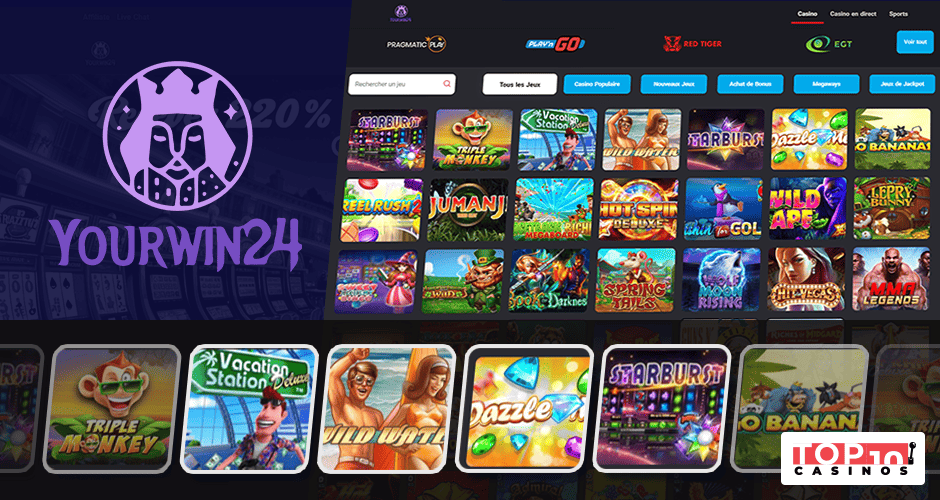 Yourwin24 Casino est alimenté par +12 éditeurs et propose +2500 jeux