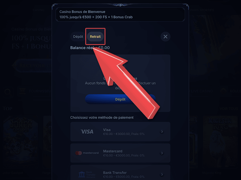 Accédez à la page « Retrait »