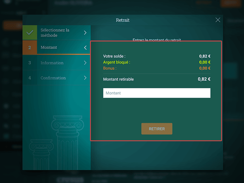 Renseignez le montant à retirer