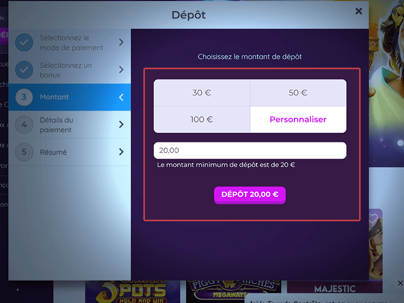 Précisez la somme à déposer