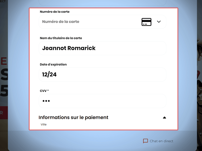 Renseignez les informations du paiement