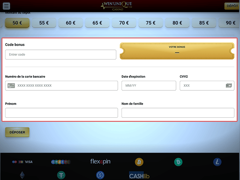 Insérez les informations de paiement