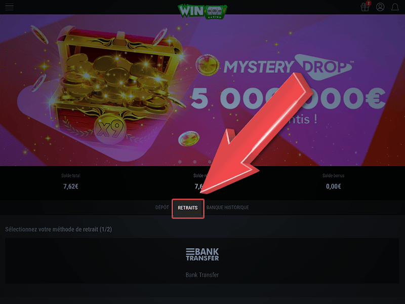 Sélectionnez l'onglet « Retraits »