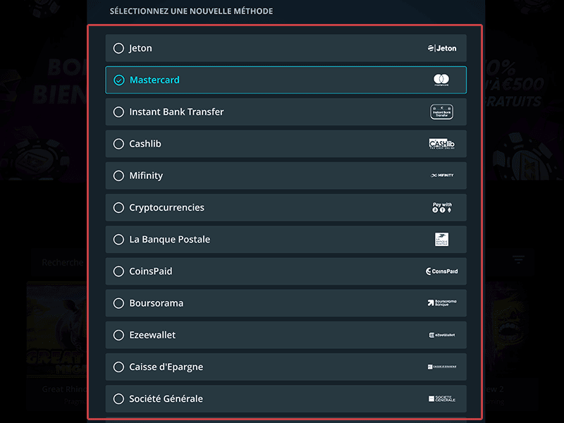 Choisissez une méthode de paiement