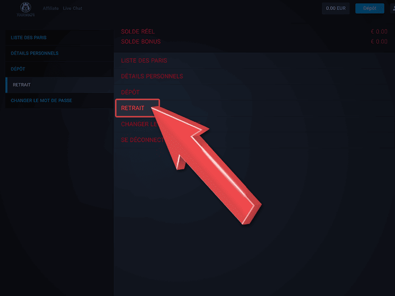 Accédez à la page « Retrait »