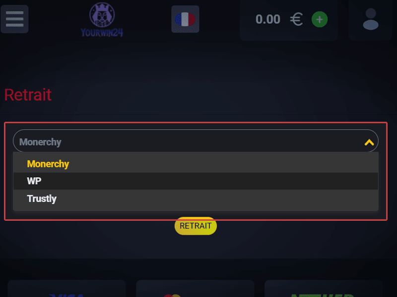 Sélectionnez une méthode de retrait