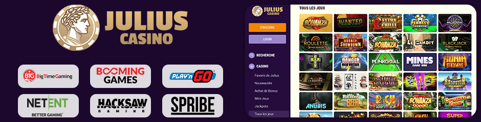 jeux et développeurs disponibles sur julius casino